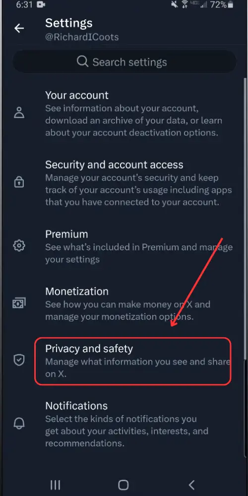 Tap on the Privacy & Safety