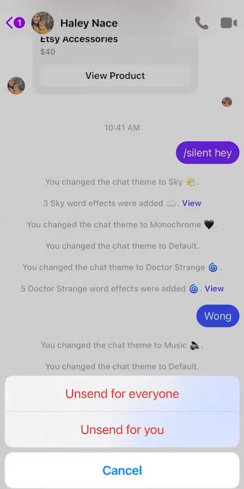 delete messenger message