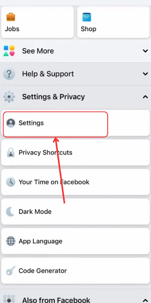 go to Facebook settings