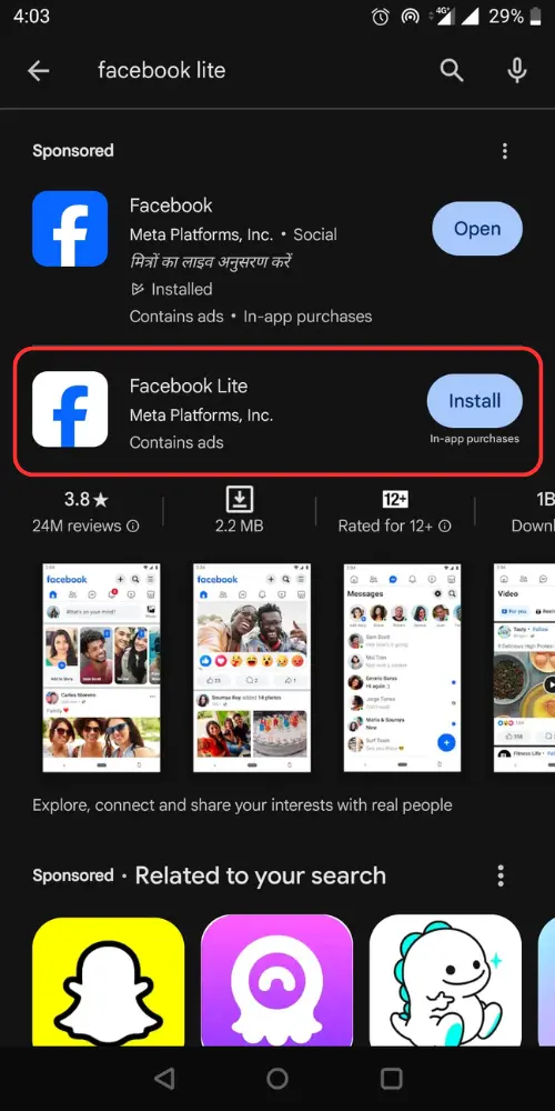 Install Facebook Lite