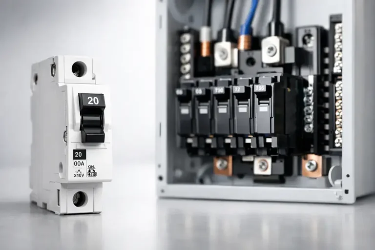 Circuit breaker and electrical panel close-up