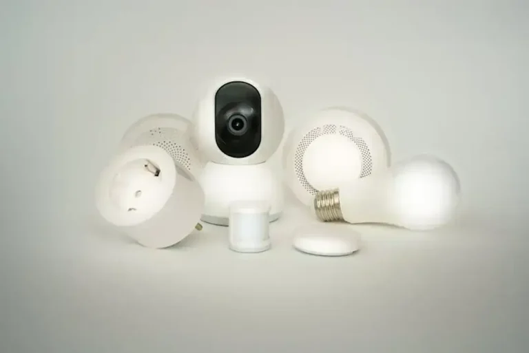 Smart home devices collection showing various connected devices on white background