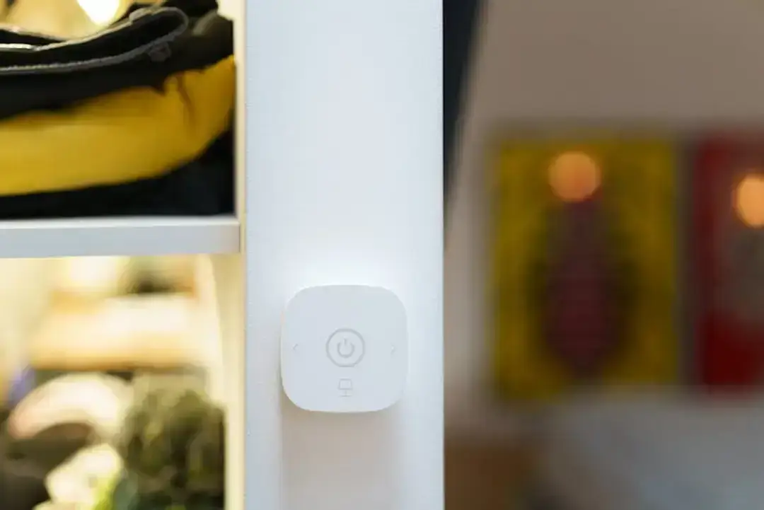 Close-up of a smart light switch in a modern room interior