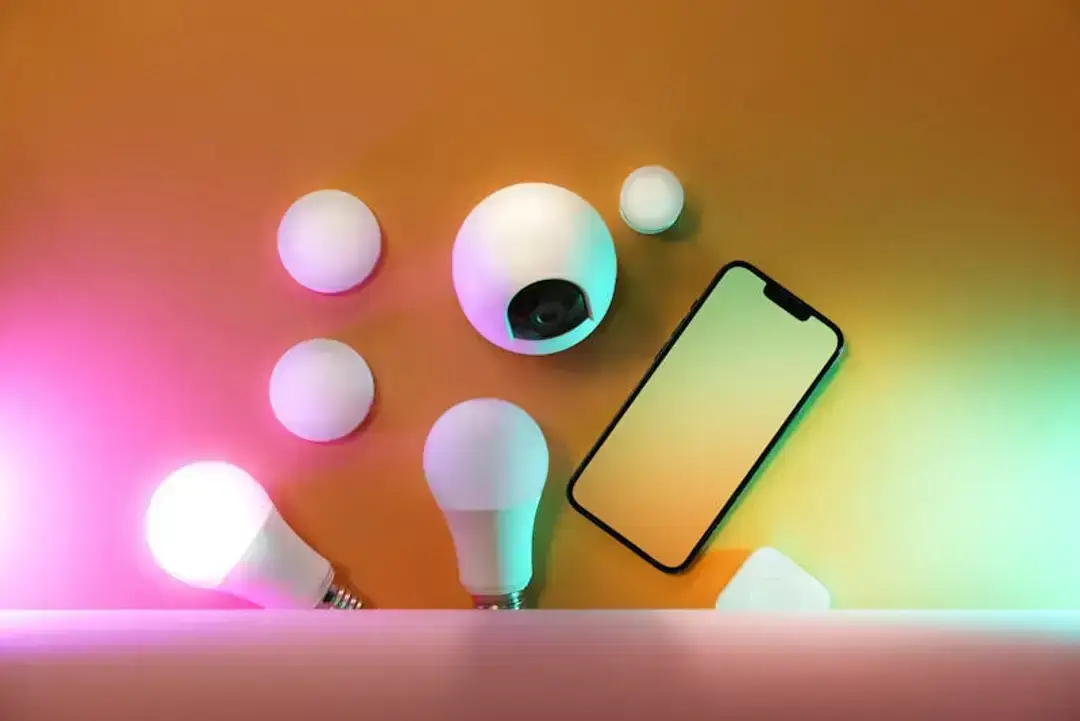 Smart home devices with smartphone remote control demonstrating home automation