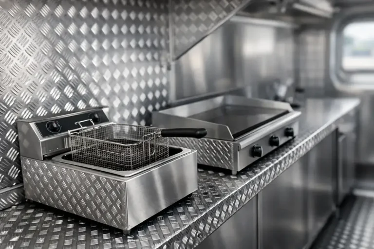 Stainless steel fryer and griddle setup