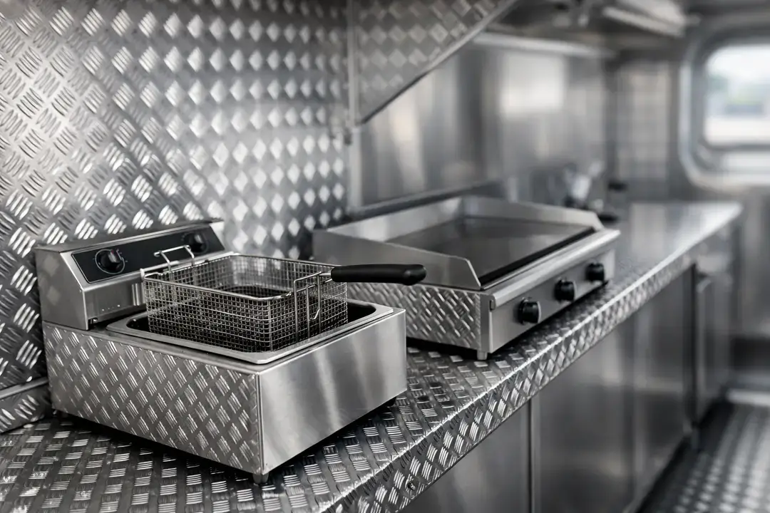 Stainless steel fryer and griddle setup