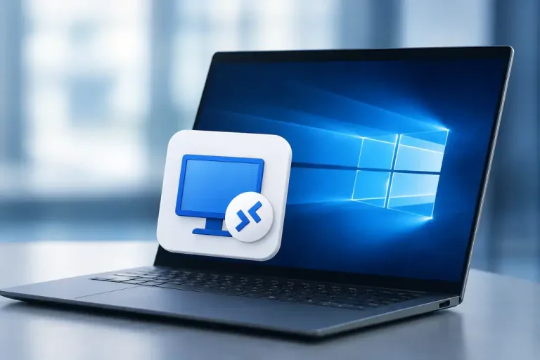Laptop with Windows and remote desktop icon