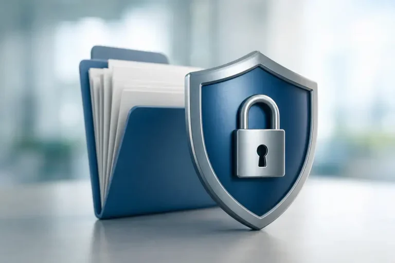 Secure folder with shield and padlock