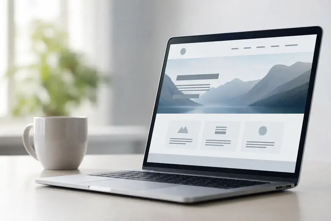 Laptop displaying website mockup on desk