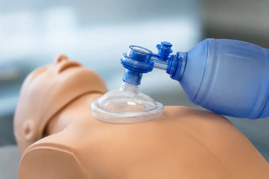 CPR mannequin with bag valve mask