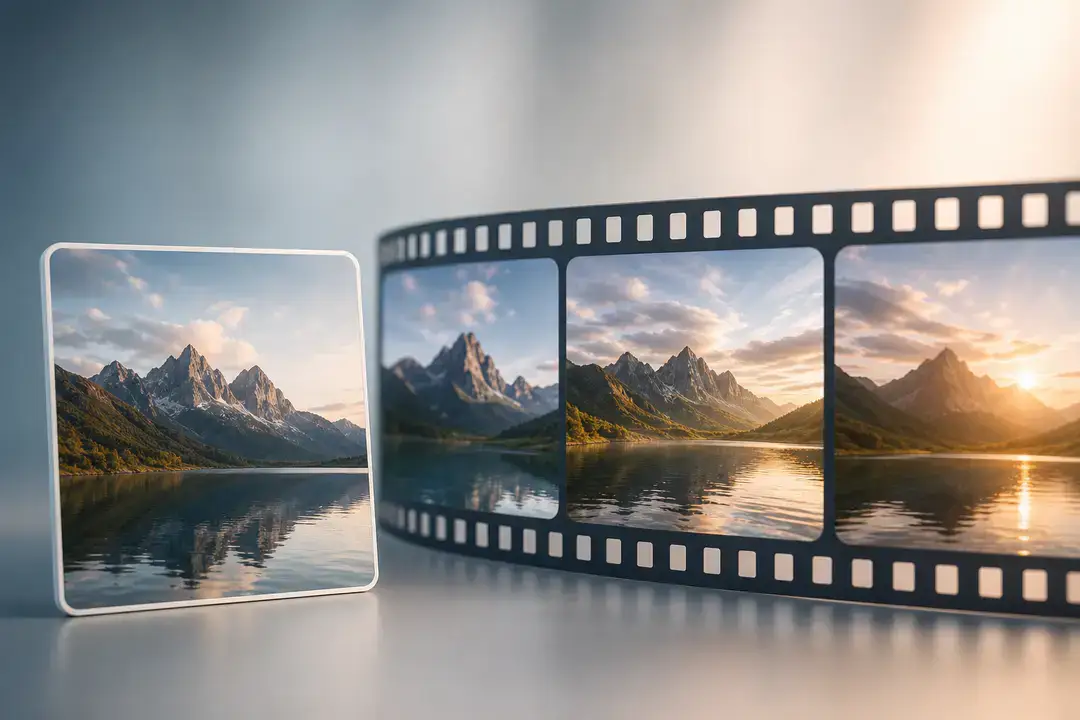 Mountain lake scenes on film strip