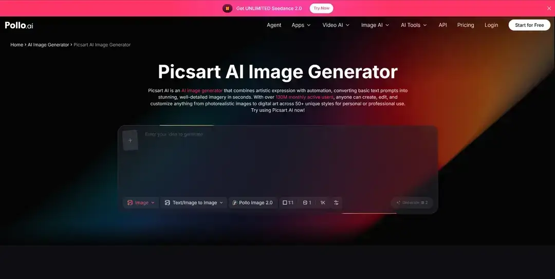 Picsart AI image generator webpage Picsart AI image generator webpage