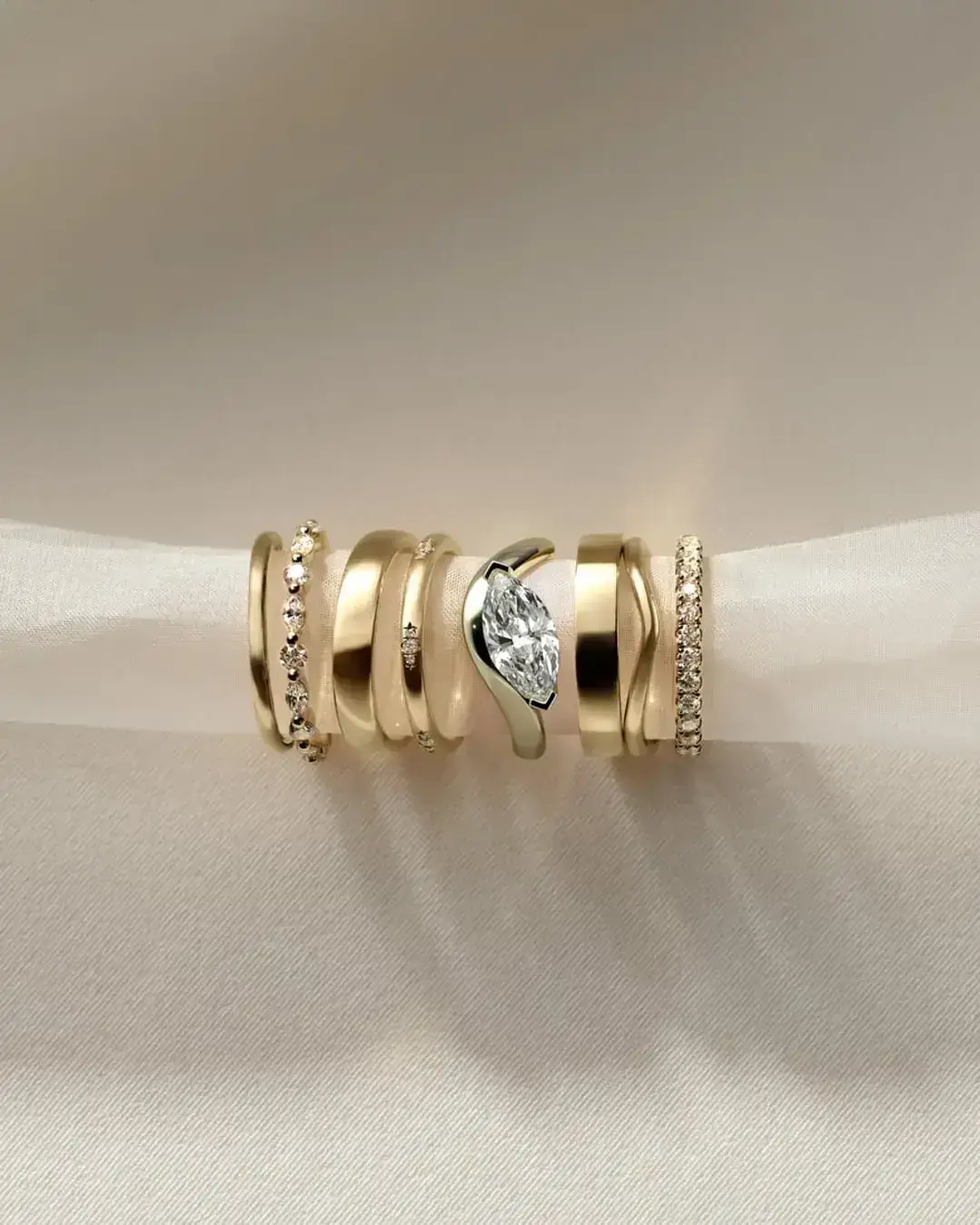 Gold rings with marquise diamond