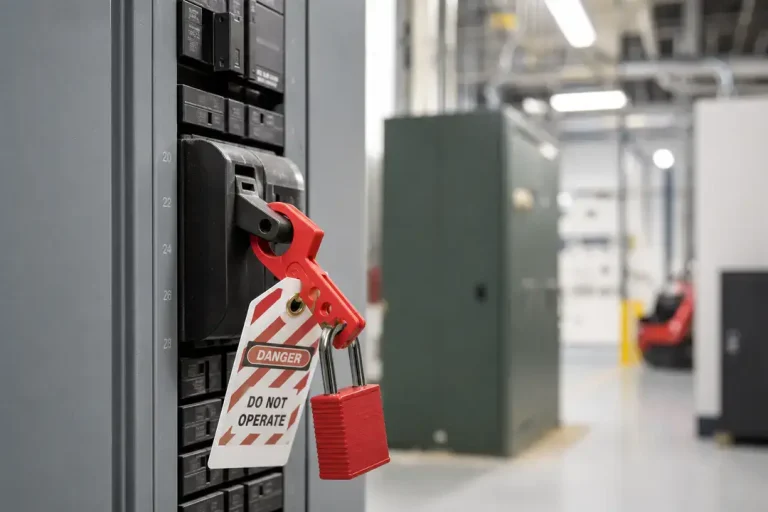 Locked electrical panel breaker switch