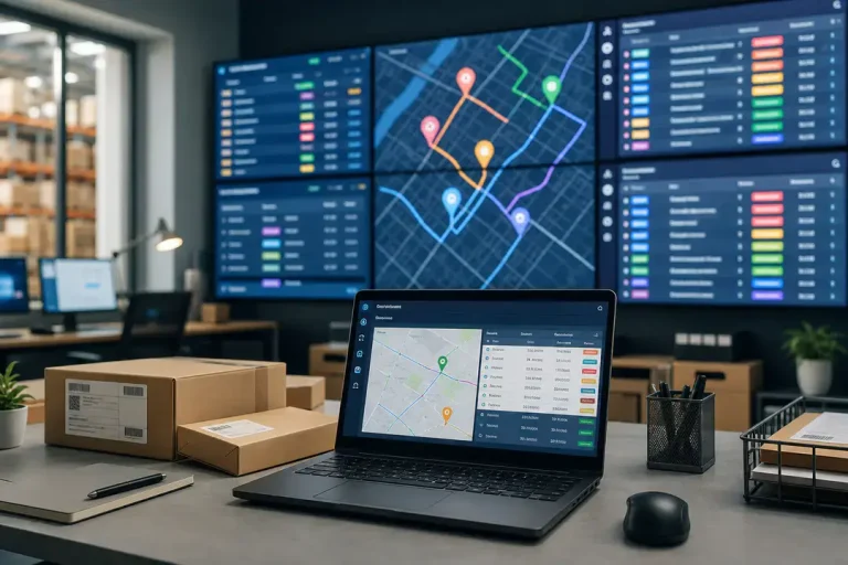 Logistics dashboard in warehouse office