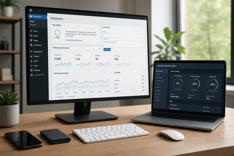 Desktop and laptop with web dashboards