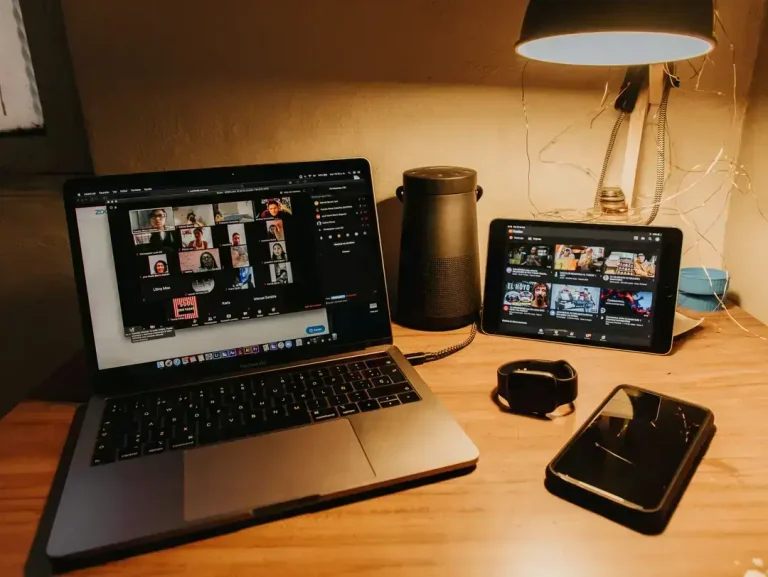 Laptop and devices on a desk