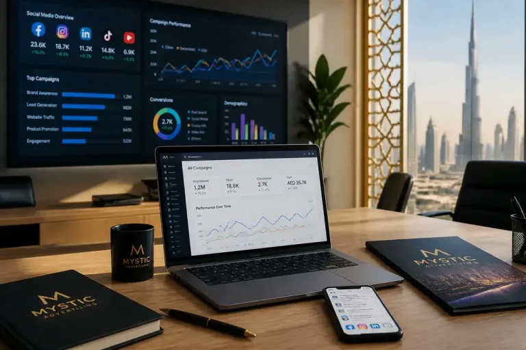 Marketing analytics dashboard in office