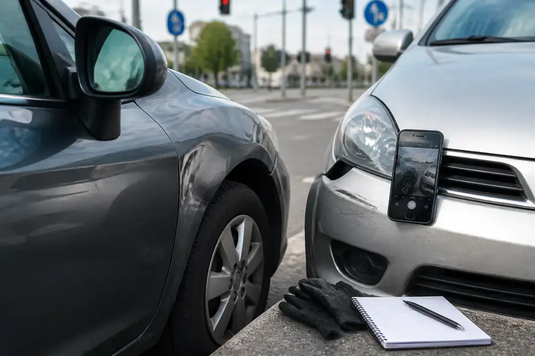 Minor car crash with damage documented