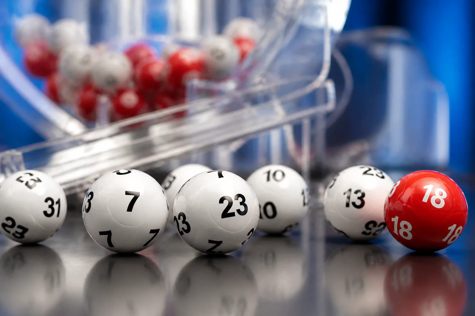Lottery balls in a drawing machine