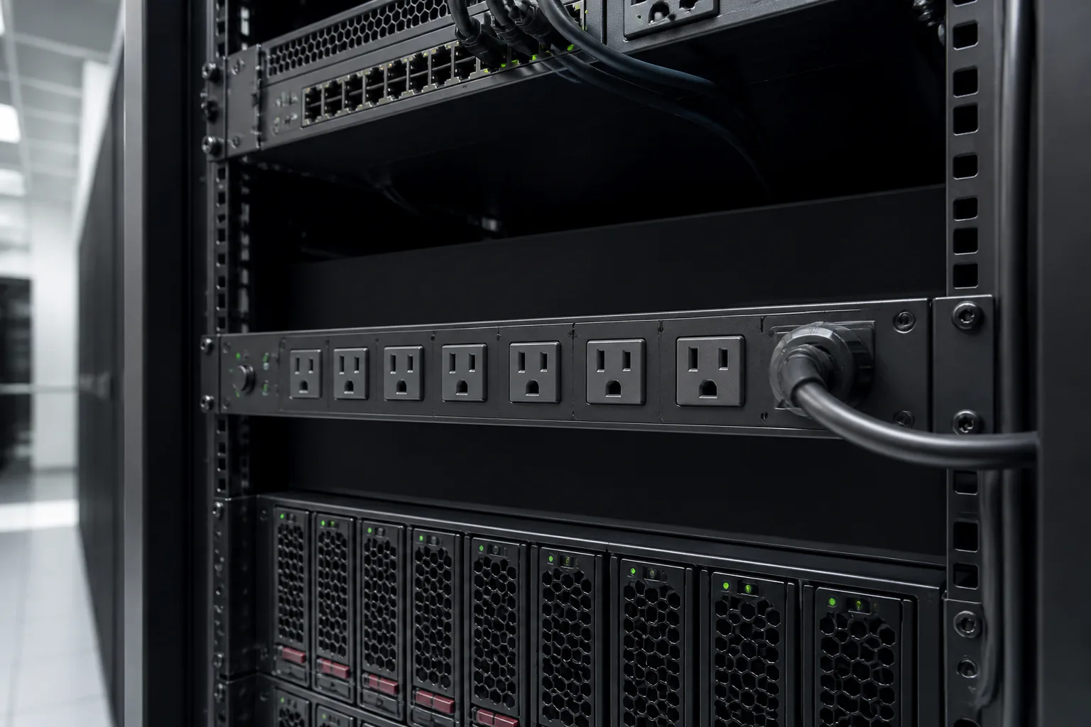 Server rack with power strip