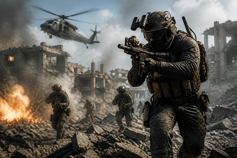 Soldiers in urban combat zone