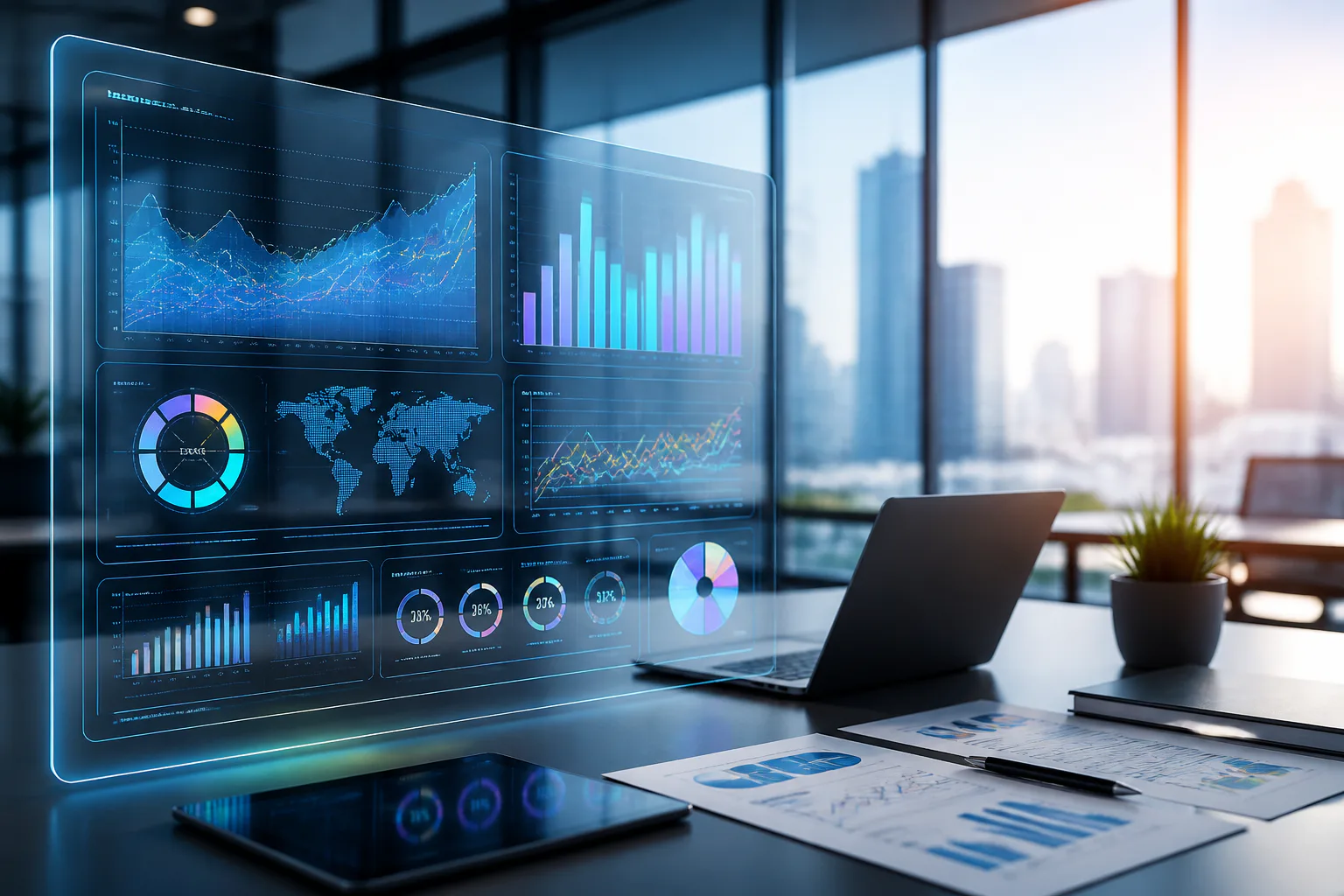 Analytics dashboard in modern office