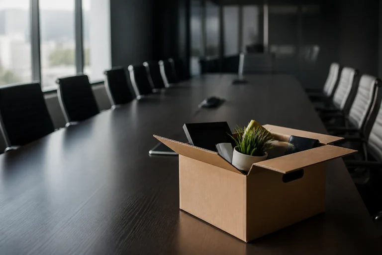 Open cardboard box on conference table
