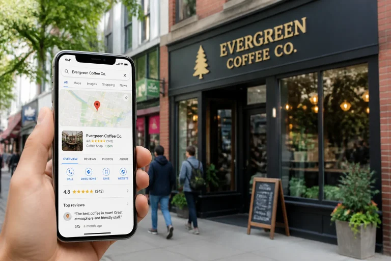 Phone showing coffee shop map listing