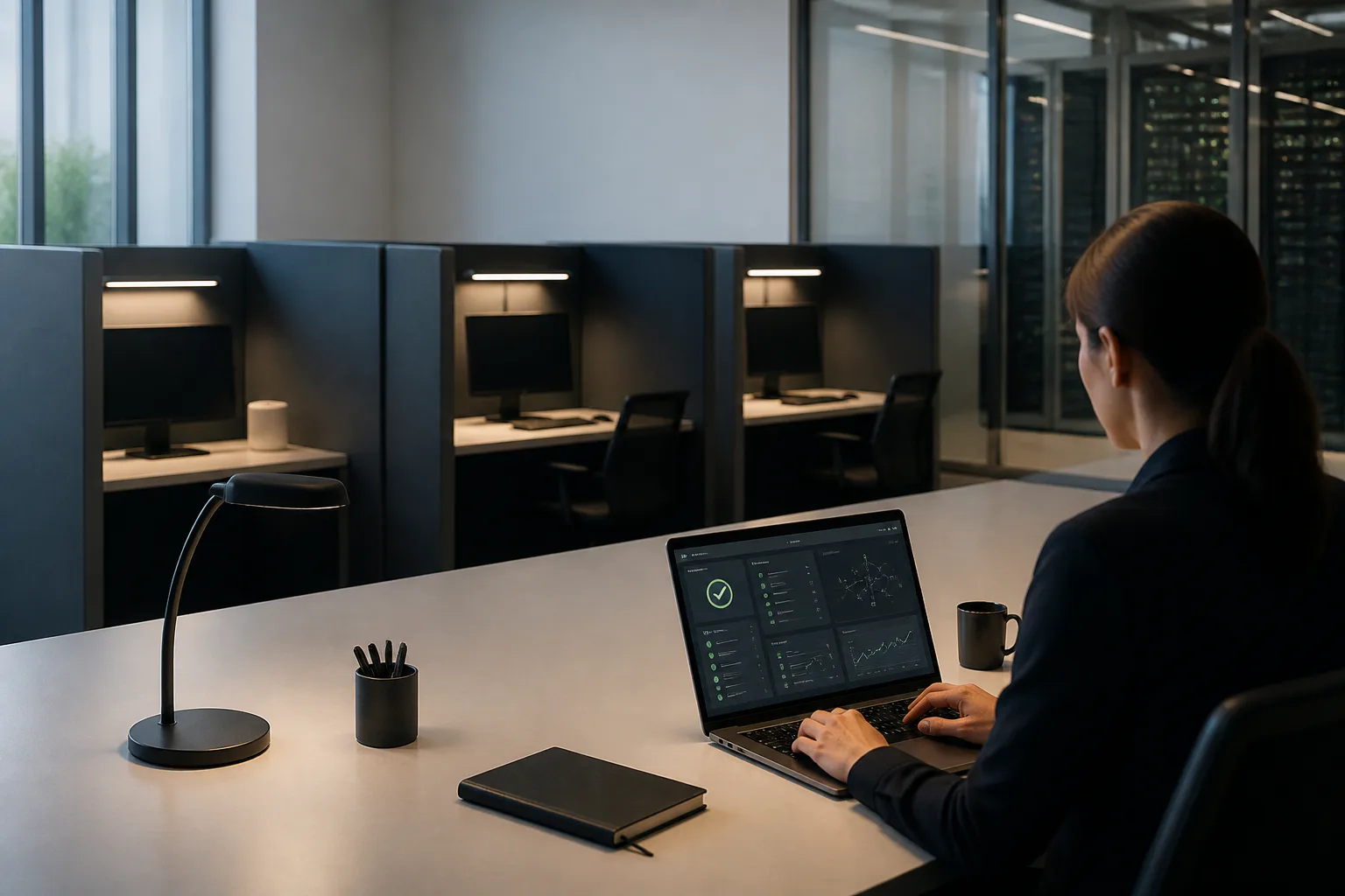 Person using laptop in office