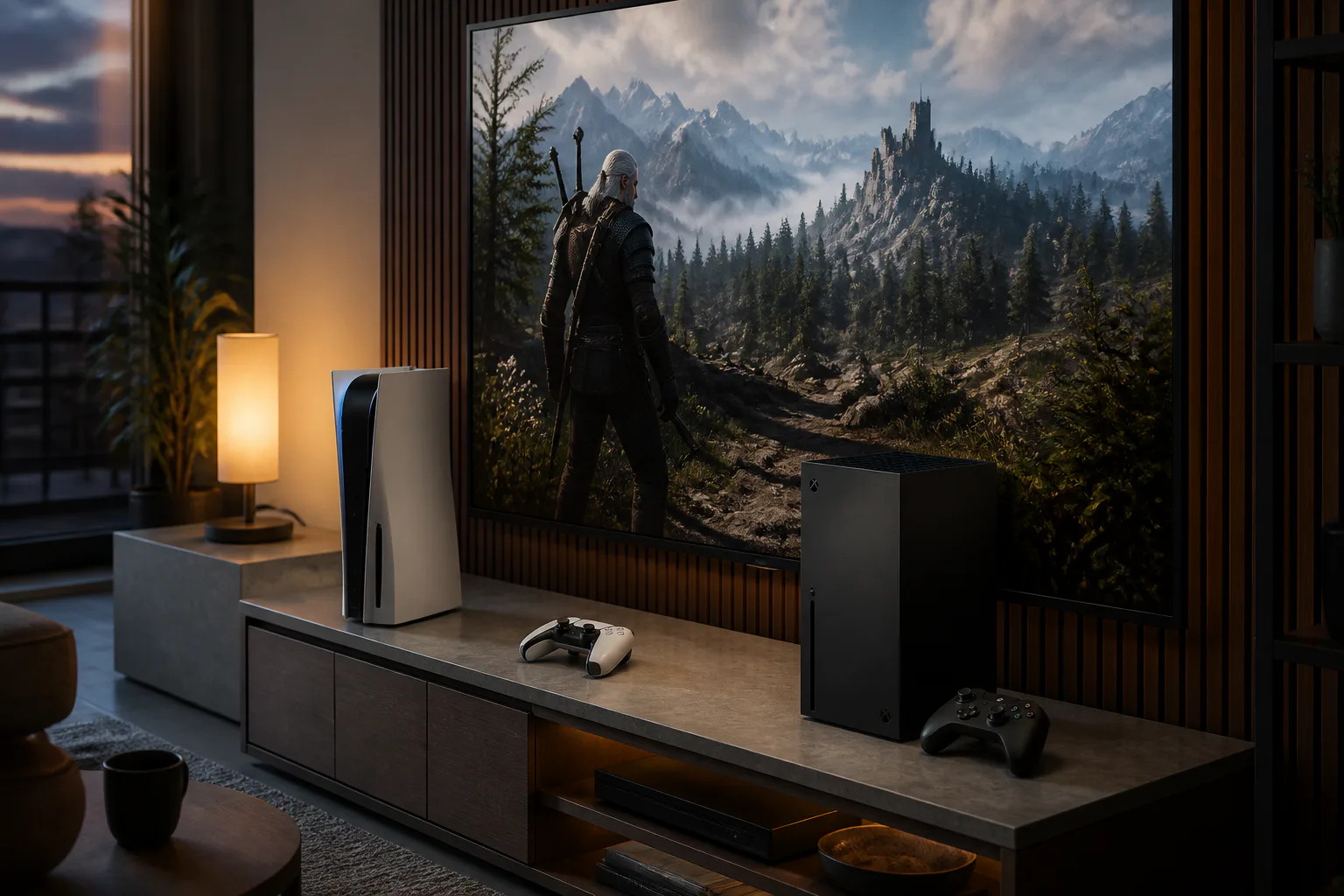 Gaming consoles in modern living room