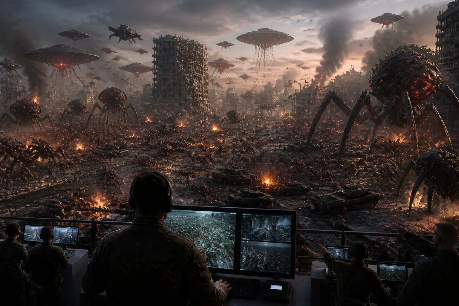Sci-fi city under alien attack