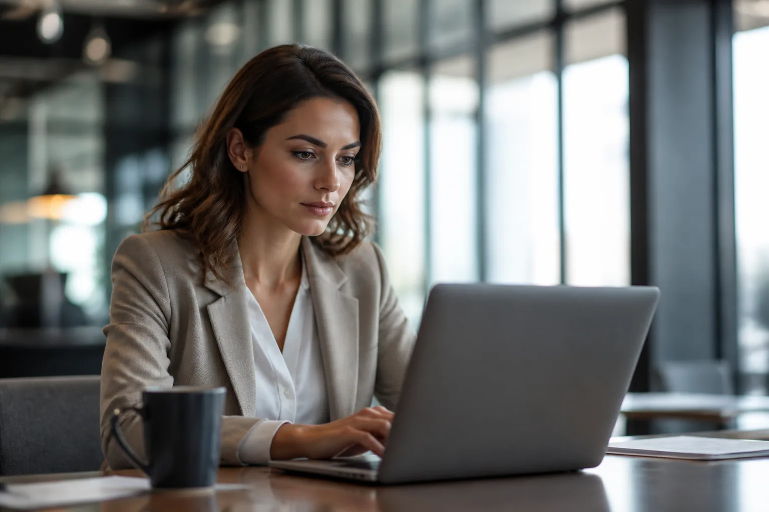 Woman working on laptop in office
