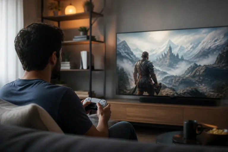 Man gaming on a TV