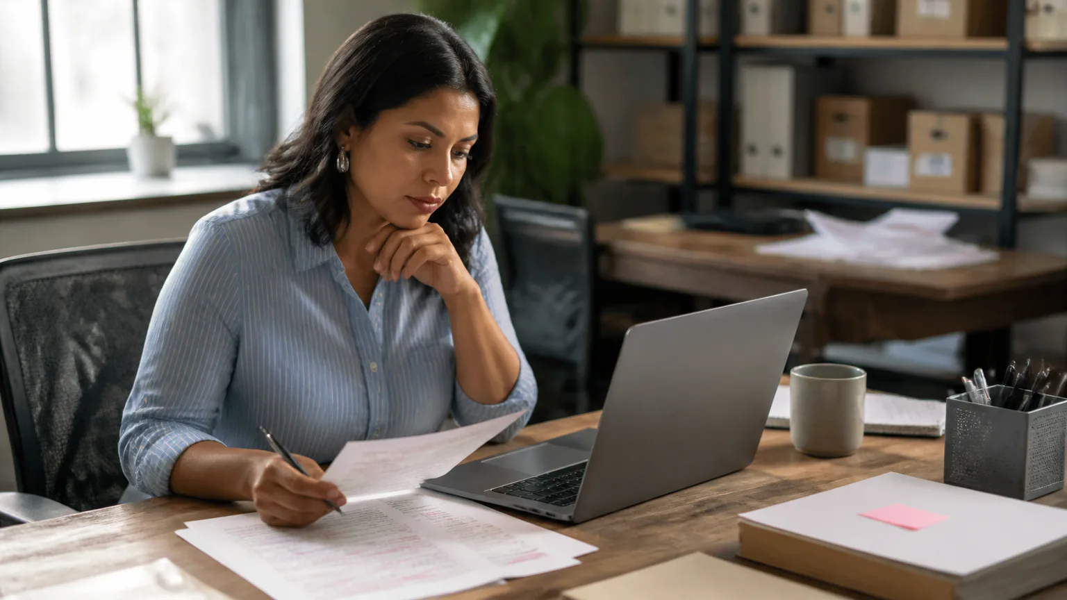 Woman reviewing work documents